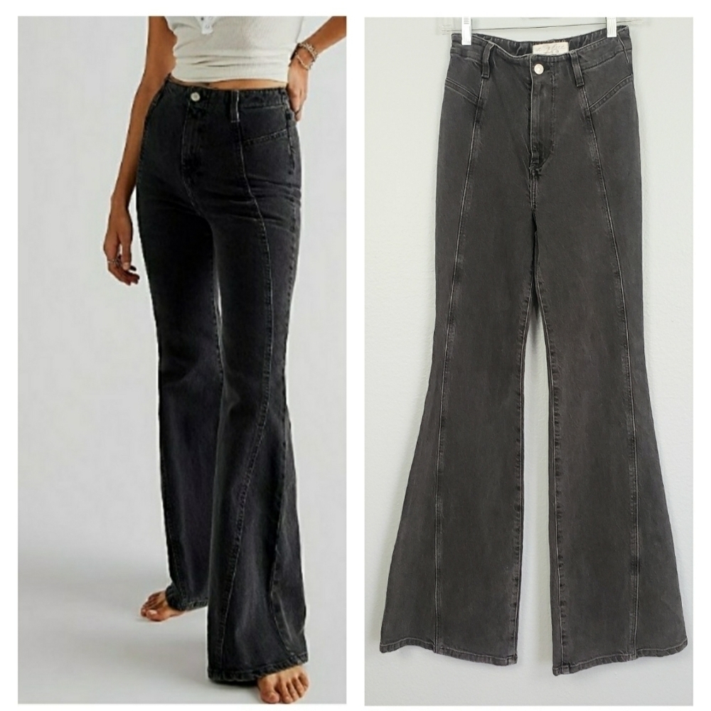 WE THE FREE Florence Flare Jeans High Waist Black Sz 26 Western Cowgirl Boho